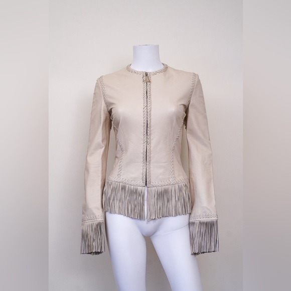 Versace Tan Fringe Leather Jacket - Picture 2 of 7